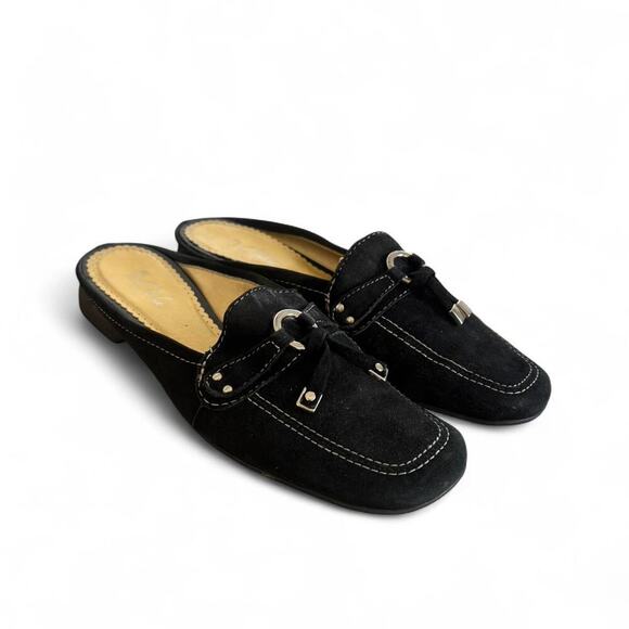 Y2K BLACK SUEDE TASSEL BCBG‎ SLIDES MULES SIZE 7. - Picture 2 of 7